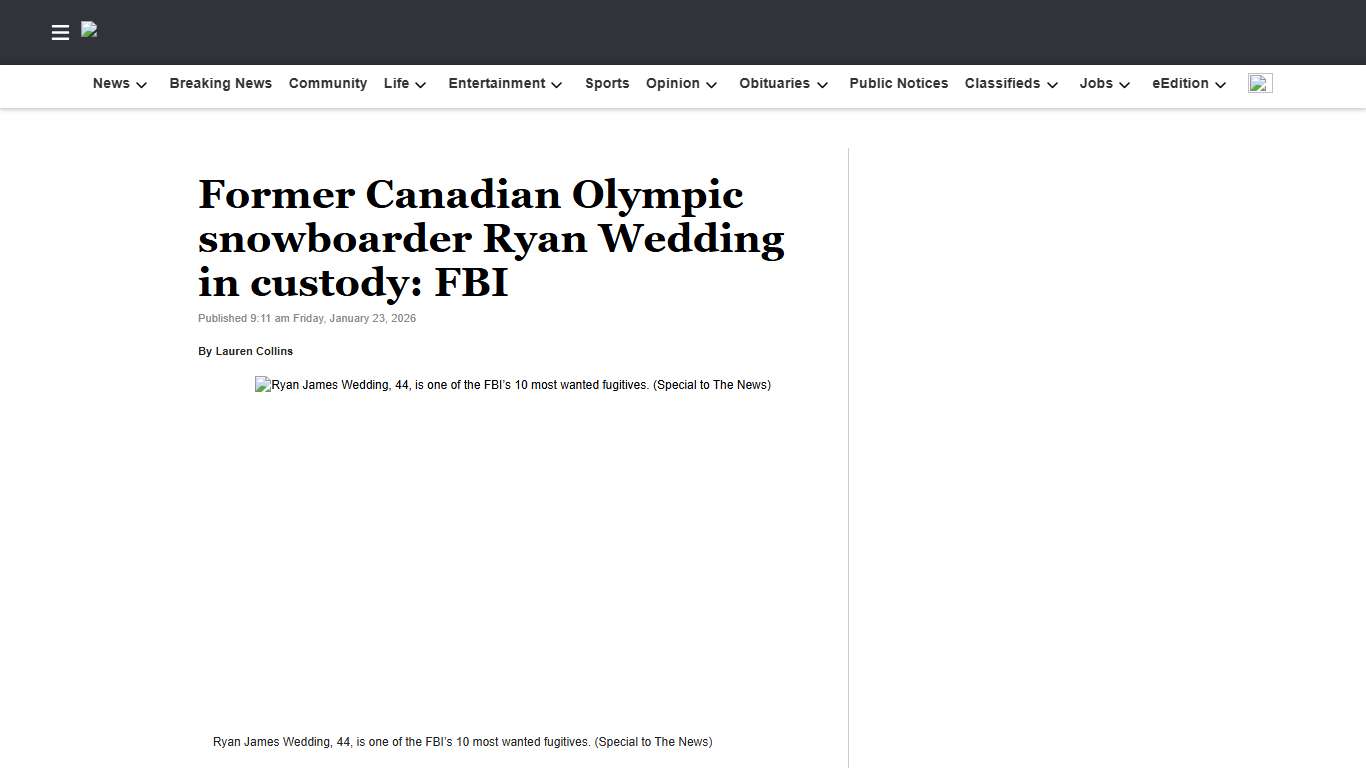 Former Canadian Olympic snowboarder Ryan Wedding in custody: FBI 100 Mile Free Press